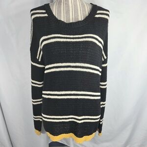 Artisan NY Black White Yellow Striped Long Sleeve Sweater Size Medium